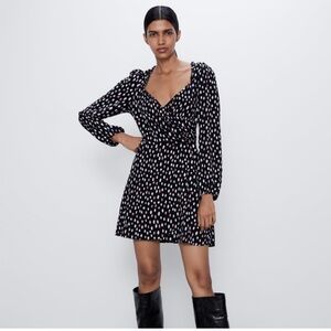 Zara Black and White A-Line Wrap Dress